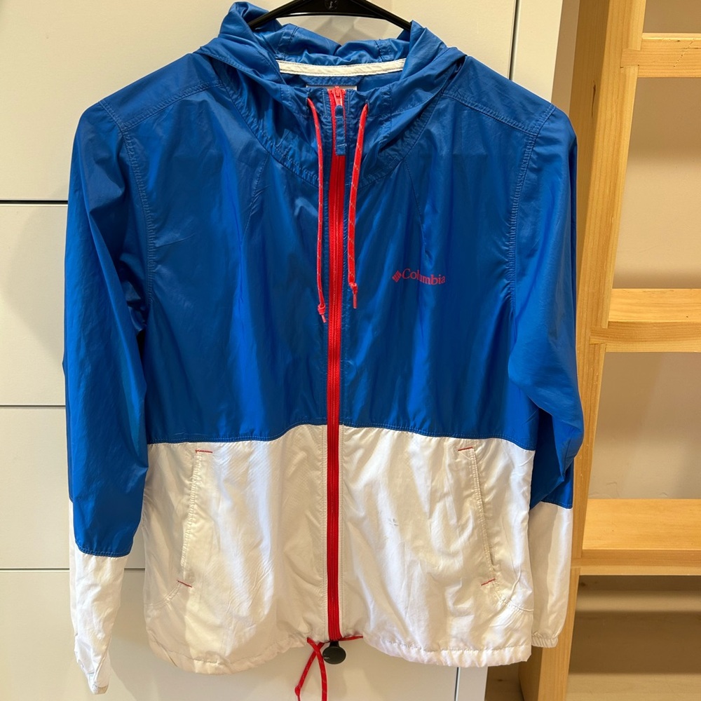 Columbia Blue and White Hooded Jacket with Red Accents